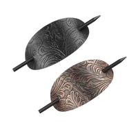 Hohopeti Lot de 2 Pinces à Cheveux Ovales en Similicuir Noir avec Bâton Coulissant Accessoire Coiffure pour Chignon et Queue de Cheval Maintien Stable et Doux pour Cheveux Longs Usage