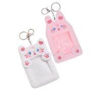 Hohopeti Lot de 2 Porte-Clés Photocard en Peluche Douce Porte-Cartes Animaux Mignons Blanc Chat et Lapin Clignant de L'Œil Étui Porte-Badge Léger et Pratique pour Cartes D’Identité et