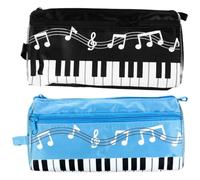 Hohopeti Lot de 2 Trousses à Crayons Double Couche Grand Volume Motif Notes de Musique et Piano Pochette Portable pour Étudiants Rangement Stylos et Crayons Noir Bleu Clair Fermeture