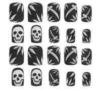 Hohopeti Lot de 24 Faux Ongles Courts Carrés à Coller Tête de Mort Noirs Capsules Gothiques Auto-Adhésives pour Halloween Manucure D’Horreur à Couverture Complète Accessoires Nail Art