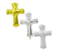 Hohopeti Lot de 3 Ballons en Aluminium de Croix pour Baptême Bébé, Décoration de Baptême Blanche, Argentée et Dorée, Grands Ballons Décoratifs pour Cérémonie Garçon et Filles, Accessoires