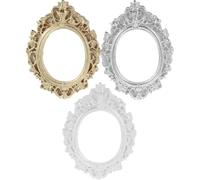 Hohopeti Lot de 3 Cadres Photo Miniatures Vintage en Résine Grands Cadres Ovales Doré Argenté Blanc Décorations Polyvalentes pour Maison de Poupée Accessoires DIY et Micro-Paysages
