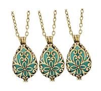 Hohopeti Lot de 3 Colliers Diffuseurs D'huiles Essentielles Rétro en Métal Ouvrable, Pendentifs Miniatures Sculptés, Longues Chaînes pour Femmes, Bijoux Aromathérapie pour Festival et Fête