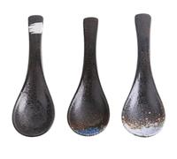 Hohopeti Lot de 3 Cuillères à Soupe Japonaises en Céramique, Cuillères à Riz Robustes, Vaisselle pour Restaurant et Maison, Utilisation pour Soupe, Ramen Couleur Aléatoire Style Aléatoire
