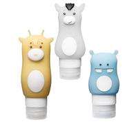 Hohopeti Lot de 3 Distributeurs de Cosmétiques en Silicone Bouteilles de Maquillage de Voyage Étanches Motifs Dessins Animés Rechargeables et Portables pour Shampoing et Lotion