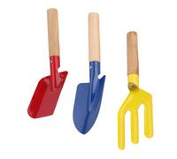 Hohopeti Lot de 3 Outils de Jardinage à Main Manche en Bois - Truelle de Jardinage Bleue, Pelle Rouge et Fourchette à Trois Dents - Ensemble Compact pour Bêchage, Repiquage et Entretien