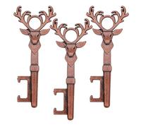 Hohopeti Lot de 3 Ouvre-Bouteilles de Noël en Alliage de Zinc Forme Tête de Cerf Rouge Cuivre Manuel Portable avec Chaînette pour Bière et Usage Festif
