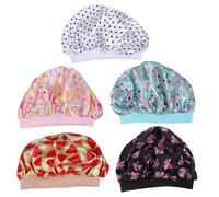 Hohopeti Lot de 5 Bonnets de Nuit en Satin pour Garçon et Filles Taille Unique Motifs Colorés Élastique Large Bord pour Protéger Cheveux Pendant le Sommeil Lavage du Visage