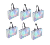 Hohopeti Lot de 6 Paquet Non Tissés Irisés Moyen Format Poignées, Réutilisables, Résistants à L’humidité, pour Courses, Présents et Pique-niques, Paquet Fourre-Tout Pratiques à Main