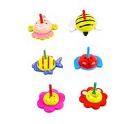 Hohopeti Lot de 6 Toupies en Bois Colorées pour Garçon et Filles, Jouets Gyroscopiques Éducatifs en Bois Non Toxique, Peinture Écologique, Taille Adaptée Couleur Aléatoire Style Aléatoire