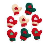 Hohopeti Lot de 8 Mini Mitaines de Noël Tricotées pour Maison de Poupée Accessoires de Bricolage DIY Couleurs Rouge Vert et Beige Cœurs Contrastés pour Accrocher Le Sapin de Noël et