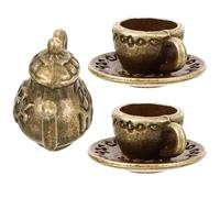 Hohopeti Mini Service à Thé Miniature en Métal Couleur Cuivre Comprenant Une Théière Petites Tasses Accessoire Décoratif pour Maison de Poupée Maquette Micro-Scène Kit D’Accessoires