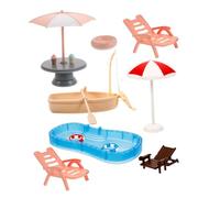 Hohopeti Miniature Dollhouse Beach Chair and Boat Set with Swimming Pool and Swim Ring Portable DIY Fairy Garden Accessories for Indoor Outdoor Play