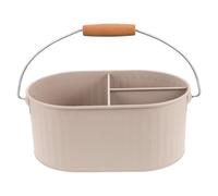 Hohopeti Panier Métal avec Poignée en Bois, Grand Seau de Bain Beige Clair, Organisateur de Salle de Bain Multifonction pour Serviettes et Produits de Toilette, Rangement Facile et