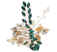 Hohopeti Peigne à Cheveux Latéral pour Mariée Strass Vert et Feuille Dorée en Métal, Accessoire Décoratif Bleu pour Coiffure de Mariage, Épingle à Cheveux Élégante pour Filles, Bijou