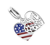 Hohopeti Pendentif Cœur Drapeau Américain en Argenté Sterling S925 Accessoire de Bracelet Créatif Coloré Décoration Légère pour Bijoux pour Fêtes et Usage Quotidien