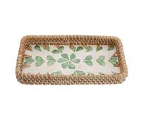 Hohopeti Plateau de Service Rectangulaire en Rotin Tressé Vert Clair 21,6 X 11,7 CM, Mini Panier de Rangement Multifonction pour Cosmétiques, Bijoux et Parfums, Accessoire Décoratif pour