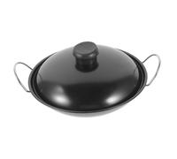 Hohopeti Poêle Wok Double Poignée Inox avec Couvercle Batterie Cuisine Tout Feux pour Cuisson Maison et Restaurant Surface Lisse Facile à Nettoyer Accessoire Cuisine Polyvalent