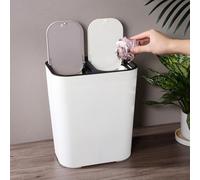 Hohopeti Poubelle Double Compartiments avec Couvercle Poubelle Recyclage Cuisine Bac Séparateur Déchets Secs et Humides Seau Intérieur Amovible