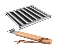 Hohopeti Rouleau à Saucisses en Acier Inoxydable Manche Bois, Support Roulant pour Barbecue De Jardin, Accessoire Amovible pour Grillades Extérieures, Cuisson Uniforme Et Facile