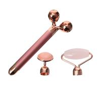 Hohopeti Rouleau de Jade Électrique Visage Multifonction en Cristal Naturel Bâton de Massage, Kit de Rouleaux Facial en Pierre de Quartz Rose, Couleur Rose Doré, Soins Anti-Âge pour Peau