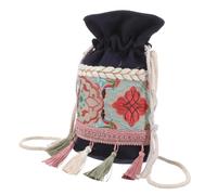Hohopeti Sac Bandoulière Femme à Fleurs Style Bohème Sac Seau Toile Bleu Pratique pour Printemps Rangement Moyen pour Clés et Téléphone