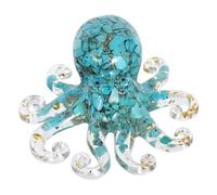 Hohopeti Sculpture de Pieuvre Décorative en Cristal Naturel Éclats de Turquoise et Feuille D’Or, Figurine Marine Artisanale 1 Pièce pour Décoration de Bureau, Maison et Aquarium