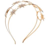 Hohopeti Serrage-tête Double Couche Étoiles et Lune en Alliage Strass Doré, Couronne de Mariage Élégante pour Femmes Lors D'événements et Fêtes, Ne Décolore Pas Maux de Tête
