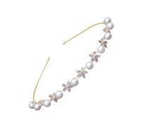 Hohopeti Serrage-Tête Fin pour Femme Orné de Perles D’Imitation et Fleurs en Zircon Bandeau Perlé Chic Doré Accessoire Élégant Taille Unique Sortie et Soirée