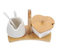 Hohopeti Service à Sucre Crème en Céramique Blanc avec Plateau, Ensemble Sucrier, Pichet à Lait 2 Pièces, pour Table Cuisine et Pause Thé