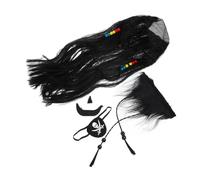 Hohopeti Set Costume Pirate Halloween avec Perruque Tresse Moustache et Barbe Factices Légères Accessoire Cosplay Garçon Réutilisable et Confortable pour Fête Costumée