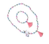 Hohopeti Set de Collier et Bracelet Garçon Fille Perles de Bois avec Pendentif Licorne Coloré Bijoux Créatifs pour Fille Accessoires de Fête et Quotidien