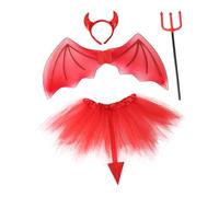 Hohopeti Set de Costume Diable Garçon Fille Halloween Léger et Ailes Rouges Gauze Jupe et Accessoires Cosplay pour Fête et Spectacle Adapté