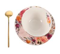 Hohopeti Set Tasses à Café 200 Ml Soucoupe et Petite Cuillère en Porcelaine, Design Floral Rétro, pour Dégustation de Thé et Café en Famille ou Entre Amis