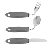 Hohopeti Ustensiles Adaptés Anti-tremblements 3 Pièces Grosse Poignée Grise Pliable pour Aidants Santé Adulte Assistance Repas Ergonomique Personnes Âgées