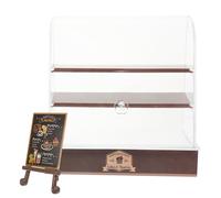 Hohopeti Vitrine à Gâteaux Miniature en Plastique Marron Meuble de Maison de Poupée Accessoires et Menu Aléatoire Décor pour Scène Cuisine Support de Pâtisseries pour Jeu D’Imitation