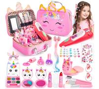 Hohosunlar Maquillage Enfant Fille, Coffret Maquillage Jouet Non Toxique, Perles pour Cheveux Tressés Kit Gemmes Cheveux Jeux Fille, Cadeau de Noël Anniversaire pour Filles 3 4 5 6 7 8 9+ Ans