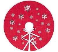 HOHOTIME Jupe d'arbre de Noël Tapis Cache-Pied de Sapin de Noël en Toile de Jute avec Flocons de Neige Blancs Christmas Tree Skirt Décorations de Noël (Rouge, 120cm)