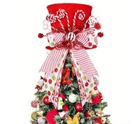 HOHOVYVY Cimier de Sapin de Noël Chapeau Rouge avec Sucre d'orge et Nœud Couronne d'arbre festive Décoration pour sapin de Noël