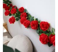 HOHOVYVY Guirlande de roses réalistes de 1,9 m avec 21 fleurs artificielles Ø 10 cm pour mariage, maison, centre commercial et décoration festive (rouge)