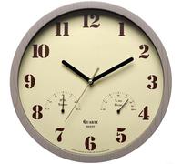 HOHOVYVY Horloge d'extérieur étanche pour l'extérieur - Horloge analogique silencieuse sans tic-tac avec thermomètre-hygromètre (gris)