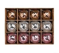 HOHOVYVY Lot de 12 boules à facettes facettes - Décoration de 8 cm - Pour sapin de Noël - Décoration de fête - Marron rose argenté