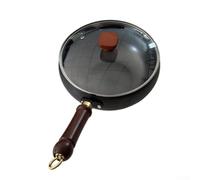 HOHOVYVY Poêle à frire forgée, Poêle en fer forgé à la main avec grand ventre Poêle en fonte non revêtue pour la cuisson (pot de 28 cm + couvercle en verre L)