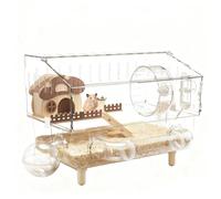 HohuzSruk Grande cage à hamster transparente 45 x 28 x 34 cm en acrylique à deux couches avec tunnels, habitat double couche pour hamsters avec bol de nourriture, roue d'exercice, cages pour hamsters