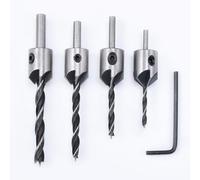 HOHXEN 4 Pièces Jeu de Forets à Chanfreiner, Mèches à Frapper à Trois Pointes pour le Travail du Bois avec 1 Petite Clé Hexagonale, Mèches à Frapper pour la Menuiserie - (3mm, 4mm, 5mm, 6mm)