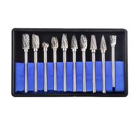 HOHXEN Ensemble de Fraises Rotatives en Carbure de Tungstène, 10 Fraises de Sculpture à Double Tranchant en Carbure avec Tige de 1/8'' pour Meuleuse-Perceuse, Sculpture sur Bois, Polissage du Métal