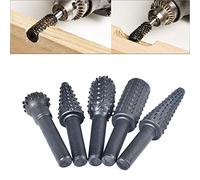 HOHXEN Ensemble de Lime Rotative à Bois de 5 Pièces - Noir, 1/4 "(6,35mm) à Tige Ronde Foret Rotatif Set de Lime Rotative pour Bricolage Bois, Gravure, Perçage, Polissage, Alésage - Fraises Rotatives