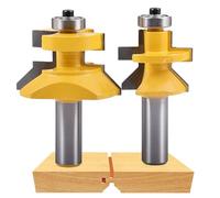 HOHXEN Jeu de 2 Mèches de Toupie pour Languettes et Rainures à Queue 1/2 Pouce, Mèche de Toupie à Rainure en V et Languette Assortie avec Bande de Chant pour Parquet, MDF, Bois Massif, Contreplaqué