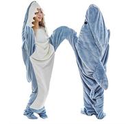 HOIDOKLY Couverture de Requin à Capuche | Sac de Couchage en Forme de Queue de Requin,Sac de Couchage Requin Super Doux et Confortable en Flanelle avec Capuche en Forme de Queue de Requin-Bleu,L