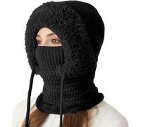 HOIDOKLY Ensemble bonnet 3 en 1 avec écharpe et masque, bonnet tricoté pour femmes doublé en polaire pour l'hiver, ensemble écharpe et masque pour la neige, Noir , Taille unique